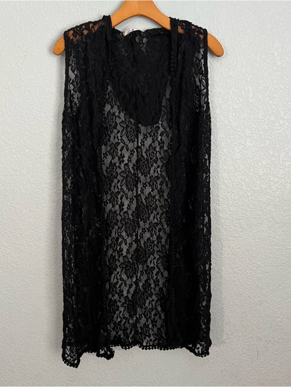Blu Planet Black Lace Duster Vest Boho Goth Fairycore Layering Piece L